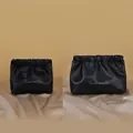 Set of 2 black ruffled PU makeup bags with gold lettering in small and large sizes - Small + Big Set / Classic Black