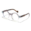Retro round eyeglasses with grey gradient frames and stylish tortoiseshell temples - Grey Gradient Transparent / Anti Blue Light