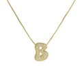 Detail of gold box chain and B letter pendant paved with sparkling zircon stones - Letter B / Gold