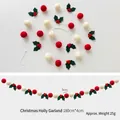 180cm Christmas felt garland with red berries and green leaves for festive decoration - Christmas Leaf Berry String