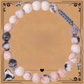 Pink zebra stone beaded bracelet with silver heart charm and teacher gift card - Pink Zebra Stone Style (Teacher)