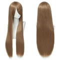 Front and back view of 80cm brown long straight cosplay wig on model mannequin - Light Flaxen