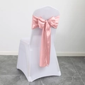Pink satin bow sash with white hotel chair cover for wedding and banquet events - Rose Gold