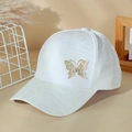 Berretto da baseball bianco con farfalla di strass e trama floreale jacquard fine - L (58-60cm) / Bianco