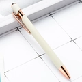 Sleek cream white aluminum stylus ballpoint pen with elegant rose gold metal accents - No-line Style (ai-Black Ink) / Morandi Beige