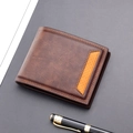 Cartera corta vintage para hombre en marrón oscuro con detalle amarillo y bolígrafo - Café oscuro