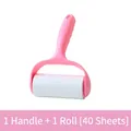 Pink lint roller set with one ergonomic handle and a 40-sheet spiral adhesive refill roll - Pink (1 Handle + 1 Roll - 40 Sheets)