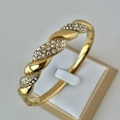 18K gold-plated twisted stainless steel bracelet with clear crystals for women - Full Diamond Twisted Gold Bangle