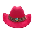 Hellrosa Cowboyhut aus Wildleder mit Ethno-Perlen und Türkisstein-Verzierung - Einheitsgröße / Fuchsia