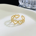 Adjustable golden stainless steel open ring featuring a delicate hollow heart pattern - 08 Gold 8043