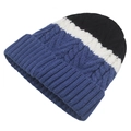 Chunky cable knit beanie in blue, white, and black colorblock with ribbed cuff - Blue/White/Black Color Blocked (Navy)