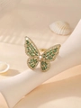 Elegant gold butterfly open ring with green crystals and sparkling zircon accents - Green + 14K Gold