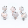 Set of six mini mushroom pendants in pink and grey marble patterned natural stone - Pink Rose