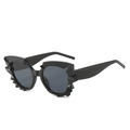 Gothic black irregular pointed cat-eye sunglasses with thick frame and dark grey lenses - Black Frame Black Grey Lens