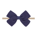 Cute dark blue linen bow headband with soft nude nylon band for baby and kids - Dark Blue