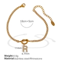 Adjustable golden stainless steel letter R bracelet with sparkling rhinestones decoration - Letter R Rhinestone Gold Bracelet (SL100 White Rhinestone R)