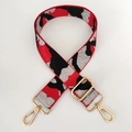 Detail of adjustable camo shoulder strap with red black silver weave and gold hardware - Red Silver Thread + Gold Buckle