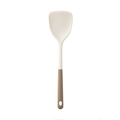 Spatule de cuisine en silicone blanc crème et manche brun clair pour poêles - Spatule