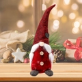 Red Christmas gnome plush with snowflake pattern and grey knitted hat for holiday decor - Red Long Hat Heart Gnome