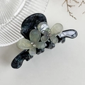 Grey marble acetate hair claw clip featuring sparkling green butterfly rhinestone charms - 8cm / Black
