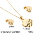 Gold-plated clover jewelry set with 'mãe' engraving including necklace and earrings - Gold Mãe Clover Hollow Style (KS132855-KFC)