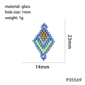 Handmade mosaic seed bead earrings with colorful diamond patterns in glass material - P05569