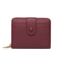 Short reddish brown lychee pattern leather wallet with snap closure and gold zipper - Wine Red