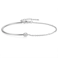 Minimalist silver 18K gold plated stainless steel C-shaped bracelet with cubic zirconia - Steel