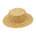 Flat top straw boater hat made of natural wheat straw with fine braided texture in tan - Medium Brim Style