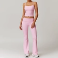 Ensemble de yoga rose pour femme avec caraco ajusté et legging évasé taille haute - Gilet 8519 + Pantalon Évasé 8791 Rose Cerisier / S