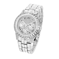Detailed close-up of a luxury silver quartz watch with full iced-out crystal pavé - Silver White Diamond