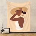 Dettaglio di arazzo minimalista con illustrazione di donna e toni gialli caldi - LC-16 (Donna con cappello/Retro) / 73*95CM (Tessuto spazzolato)