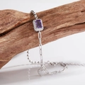 Bracelet en argent S925 avec pierre précieuse violette et pendentif cœur sur branche de bois - Plaqué Or Blanc Améthyste Naturelle