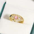 Adjustable gold butterfly ring featuring pink centerpiece and multi-color zircons - Multicolor Gemstone Row (Gold 14)