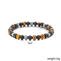 Bracelet ajustable de 6mm en perles noires mates et œil de tigre, poids de 12g - 6mm / Oeil de Tigre Pierre Polie Hématite