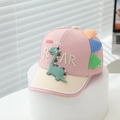 Detailed view of the 3D dinosaur crest and high-quality embroidery on child baseball cap - 50-52cm (2-5 Years) / Pink
