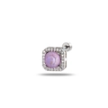 Purple crystal screw back stud earring with halo of clear cubic zirconia stones - Purple (Single Piece)
