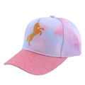 Mädchen Baseballkappe mit Batikmuster, goldener Pferdesilhouette und rosa Pailletten - Glitzer Einhorn - Rosa