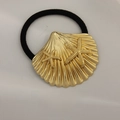Elastic hair tie with a large gold metal shell and starfish charms in vintage style - Starfish Shell Gold