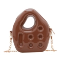 Mini bolso de gelatina de PVC marrón para niños con forma única y cadena dorada - Marrón Galleta