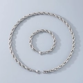Poliertes silbernes Set aus Edelstahl-Gliederkette und Armband im Kordeldesign - Halskette (45cm) / Silber (7mm)