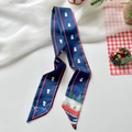 Christmas snowman themed narrow navy blue silk scarf for hair and bag decoration - Navy Snowman