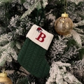 Chaussette de Noël en tricot vert foncé avec lettre B rouge brodée sur le revers blanc - Vert/Lettre B