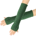 Mitaines longues en maille torsadée vert forêt avec bords-côtes pour l'hiver - Taille unique / Vert Foncé