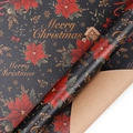 Brown kraft Christmas wrapping paper roll featuring red flowers and gold Merry Christmas text - Starlight Hug