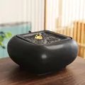 Modern matte black ceramic desktop water fountain with glowing LED light and zen design - Golden Blessing [Black-Square]