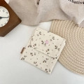 Floral canvas pouch with pink snap button close-up showing texture and pattern - Large Beige
