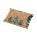 Brown kraft paper Christmas pillow candy box featuring festive tree and snowflake prints - Christmas Tree