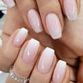 Glossy pink and white ombre coffin press-on nails for a natural minimalist look - Glue Style (Y-503)
