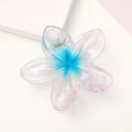 Blue gradient acrylic plumeria hair claw clip with silver glitter and metal spring - Transparent Blue